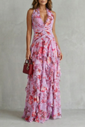 Belladina | Romántica Cascada de Rosas — Vestido Largo con Escote Halter