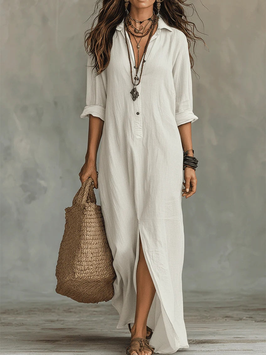 Soline | Vestido Largo Negro Holgado con Botones