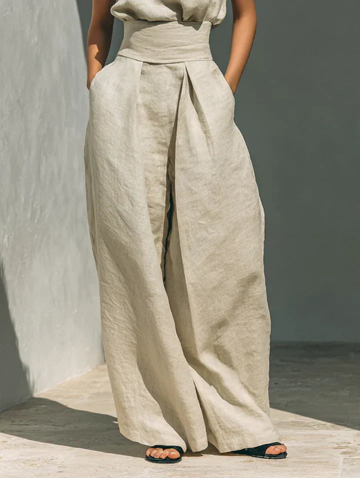 Flor™ | Conjunto Minimalista de Blusa de Tirantes y Pantalón de Pierna Ancha en Algodón y Lino para Mujer