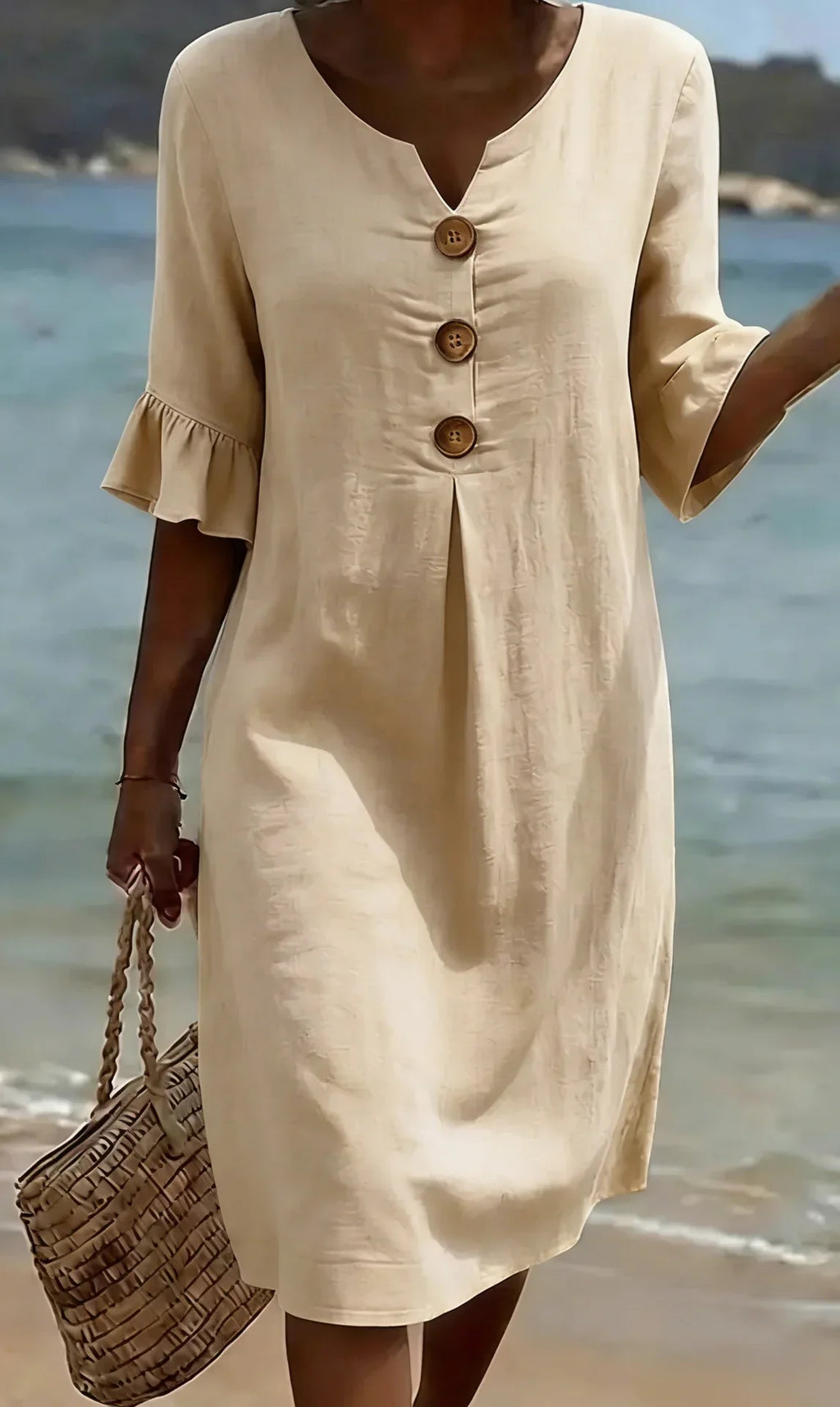Vanesa™ | Vestido Texturizado con Mangas Abullonadas y Botones