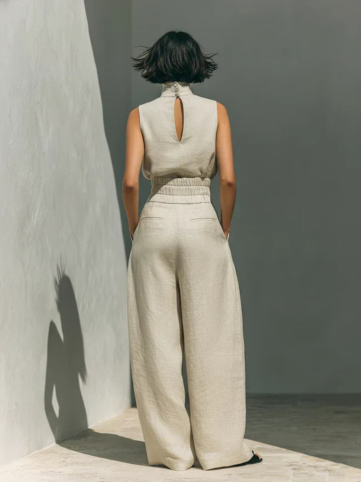 Flor™ | Conjunto Minimalista de Blusa de Tirantes y Pantalón de Pierna Ancha en Algodón y Lino para Mujer