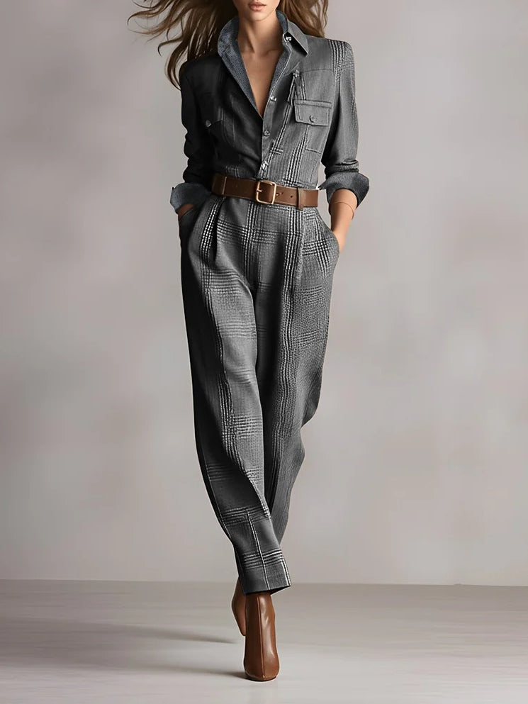 Anna | Elegante Jumpsuit de Cuadros Monocromático