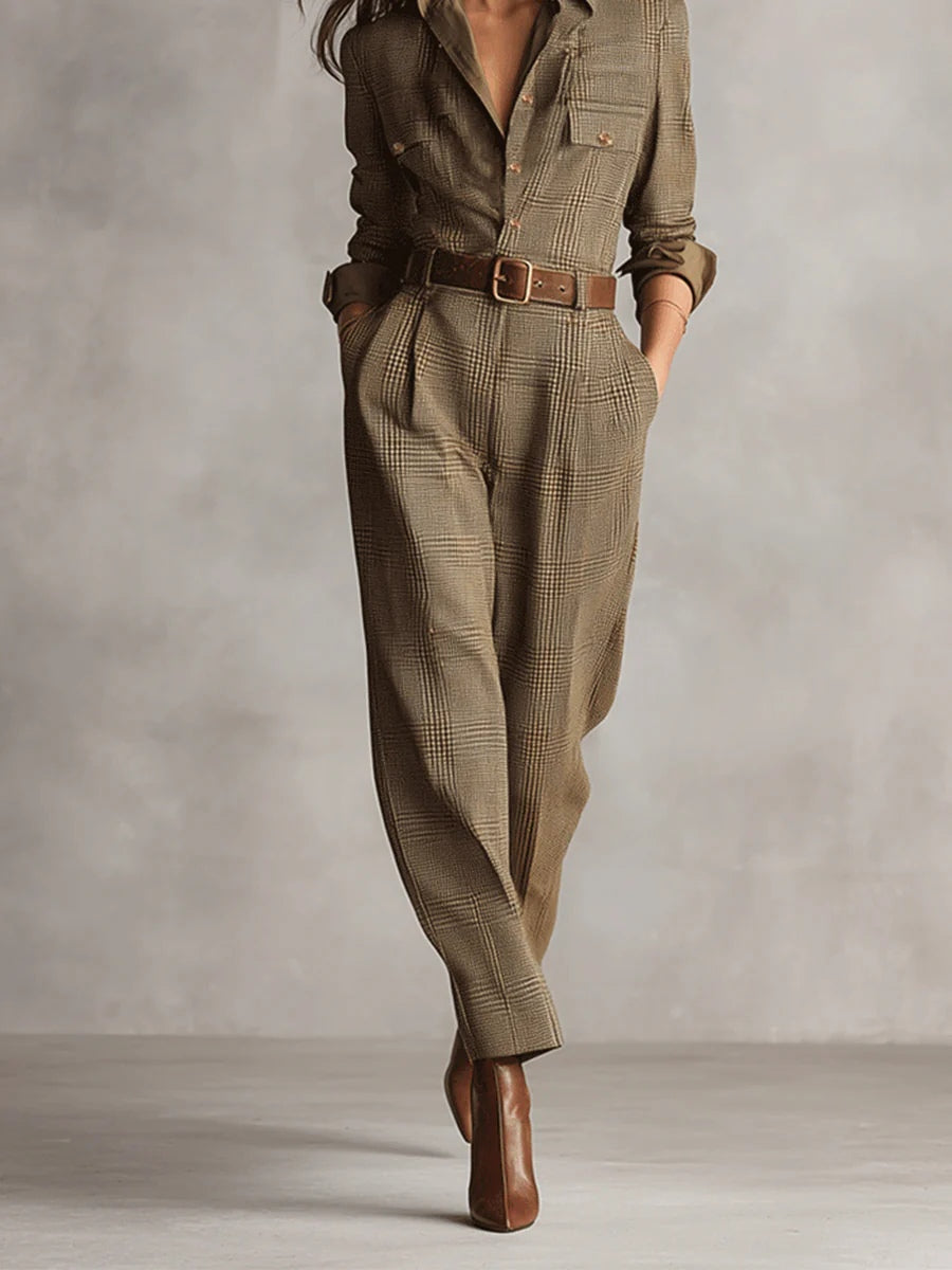 Anna | Elegante Jumpsuit de Cuadros Monocromático