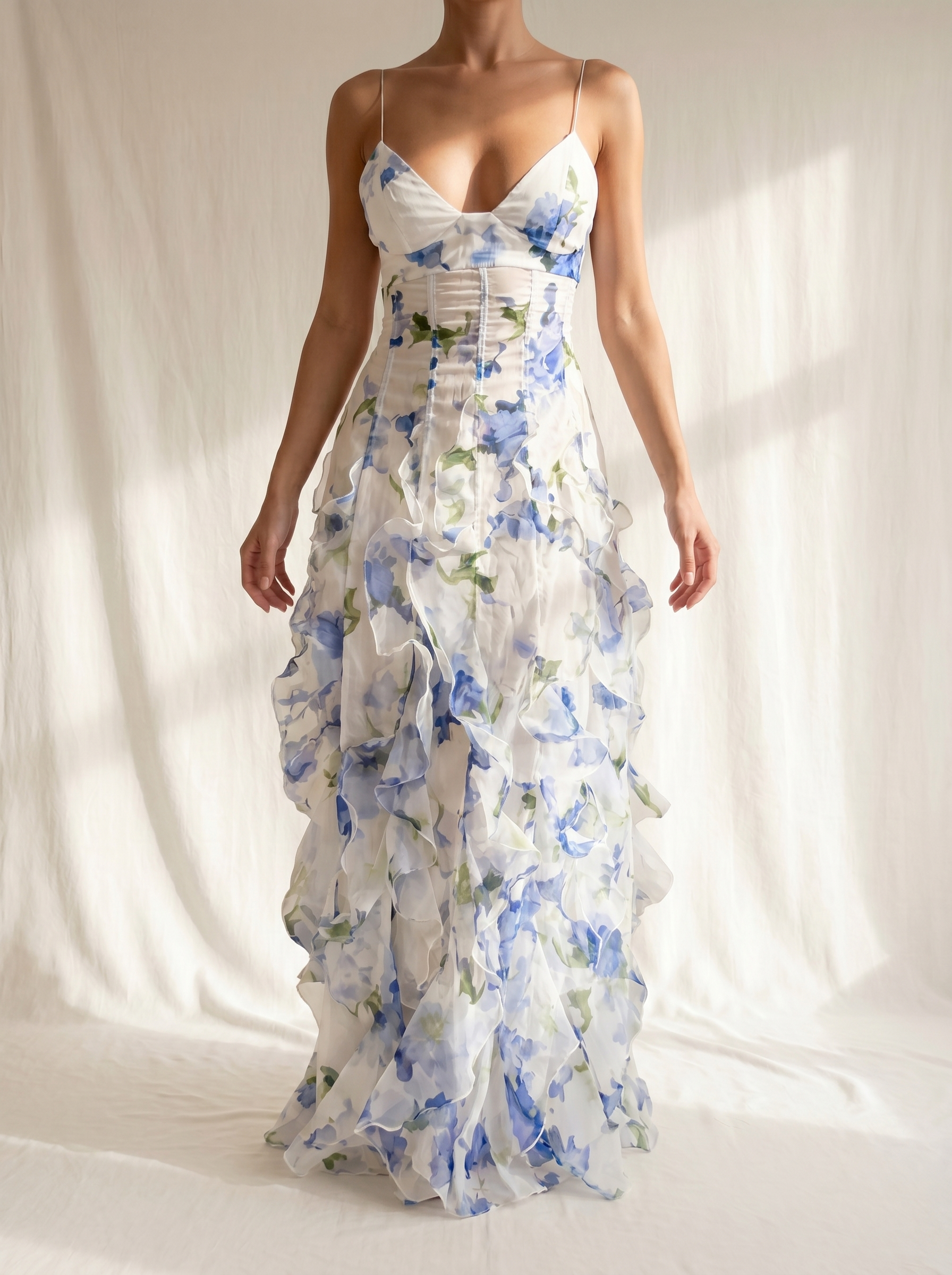 Uri | Vestido Midi Floral con Olanes
