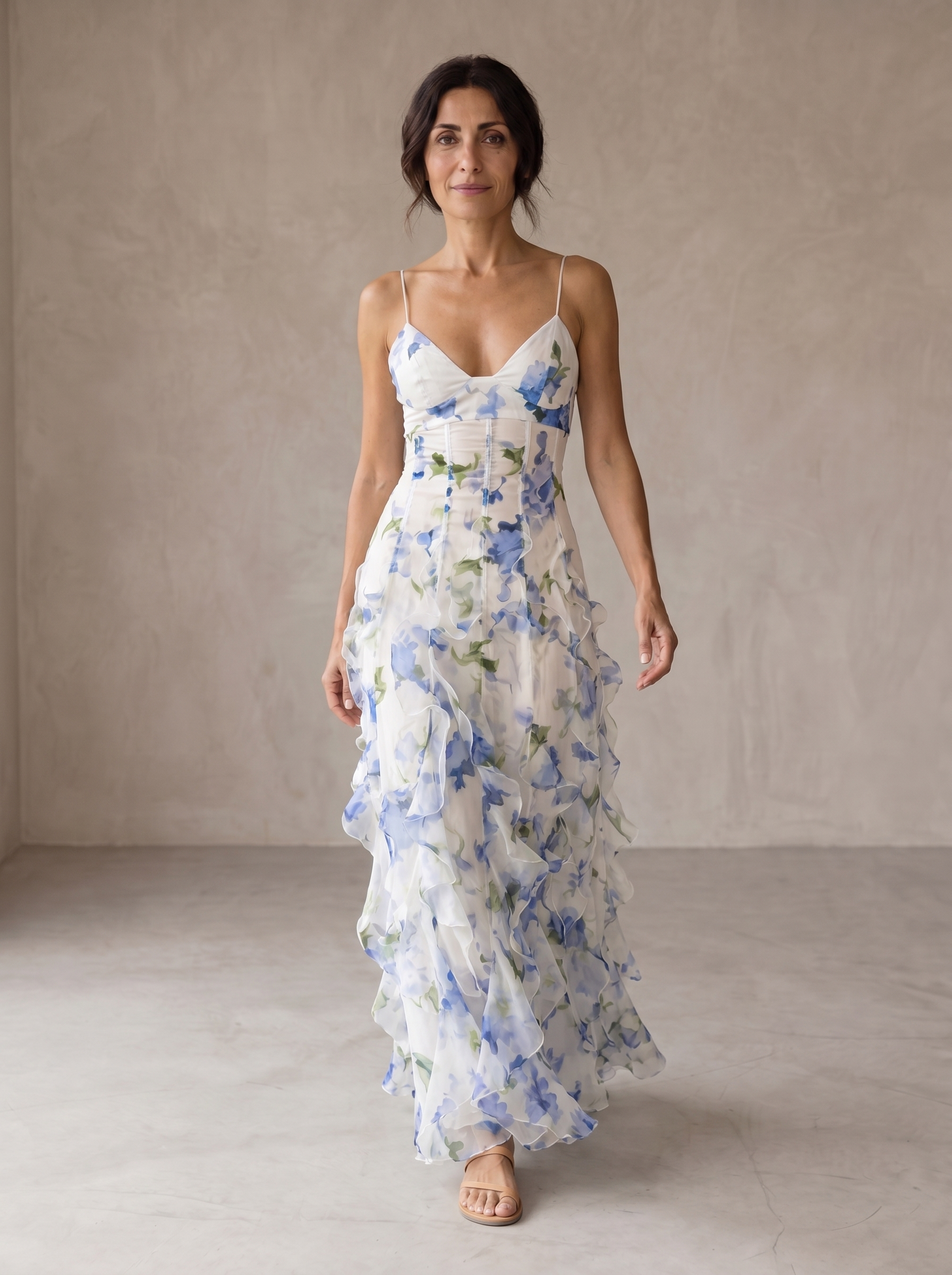 Uri | Vestido Midi Floral con Olanes